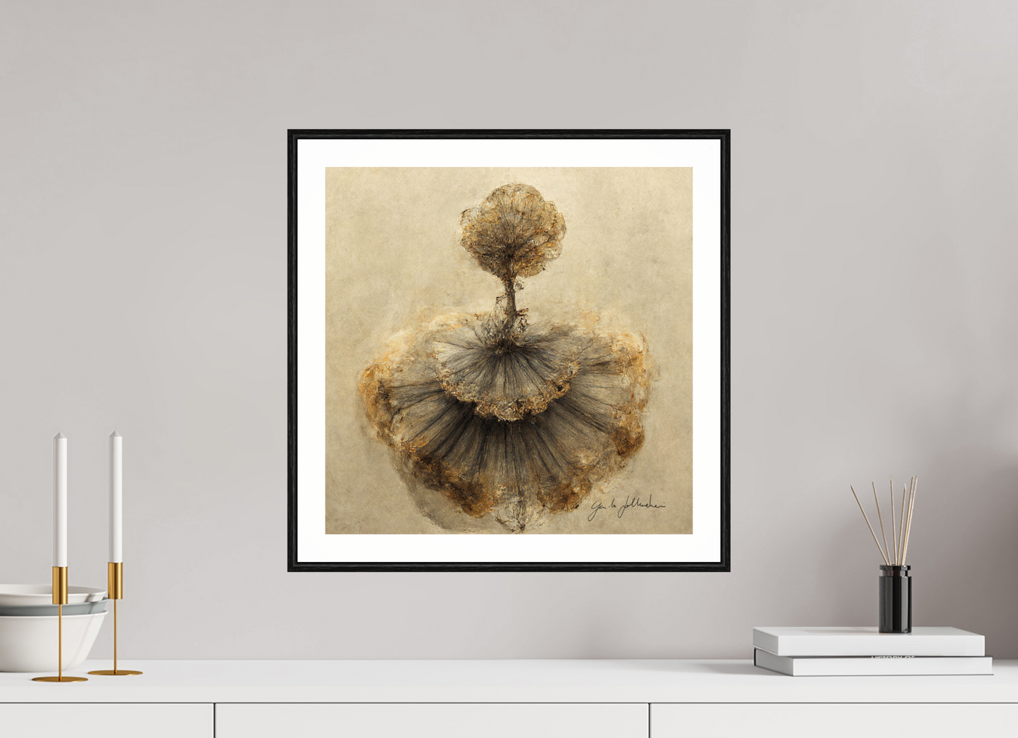 40 x 40 cm, Print Acrylic Glass Black Frame Pentimento XV — Fresco of the Dancer