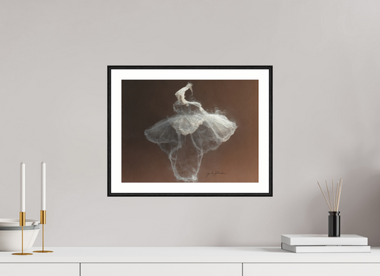 40 x 30 cm, Print Acrylic Glass Black Frame Pentimento XXV — White Figure on Umber