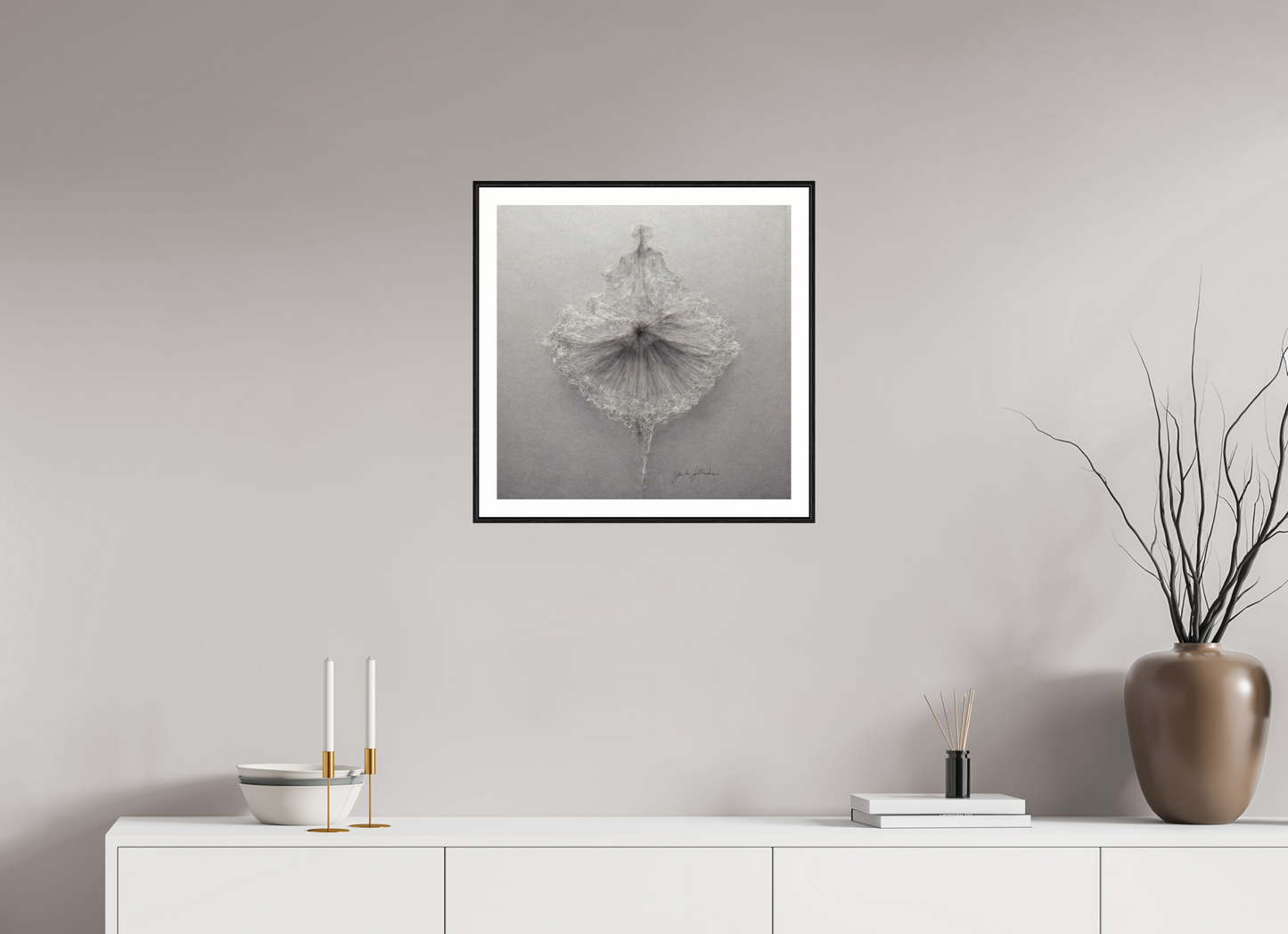50 x 50 cm, Print Acrylic Glass Black Frame Pentimento XXI — Silverpoint