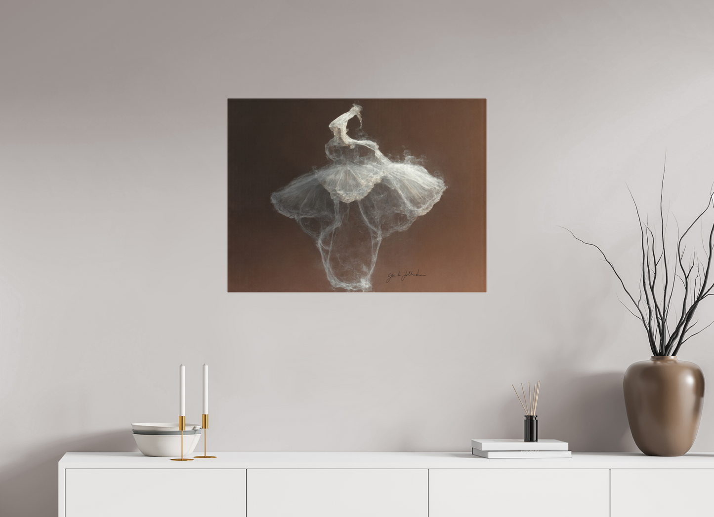 80 x 60 cm, Print Acrylic Glass Unframed Pentimento XXV — White Figure on Umber