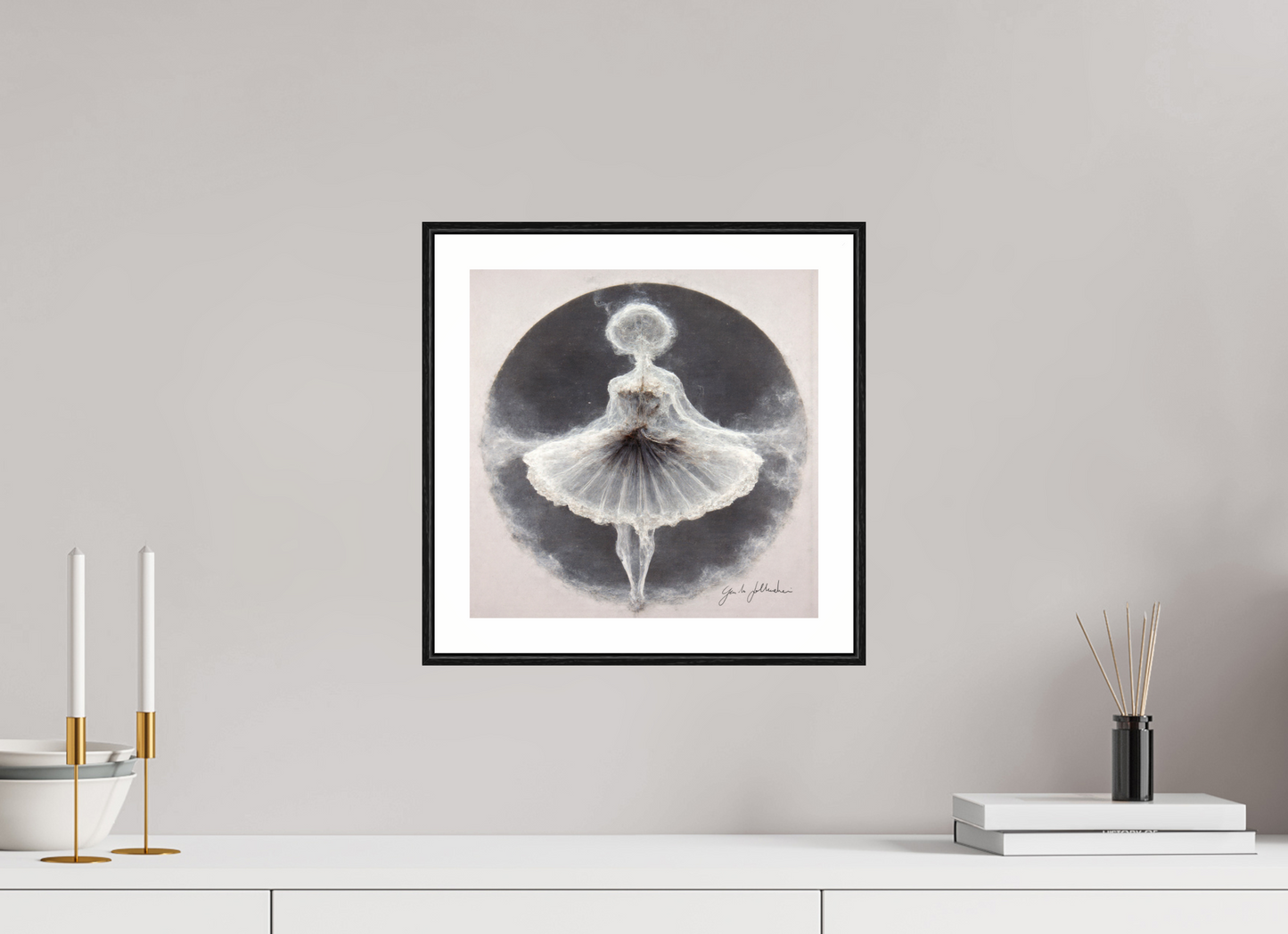 30 x 30 cm, Print Acrylic Glass Black Frame Pentimento XVI — The Lunar Dancer