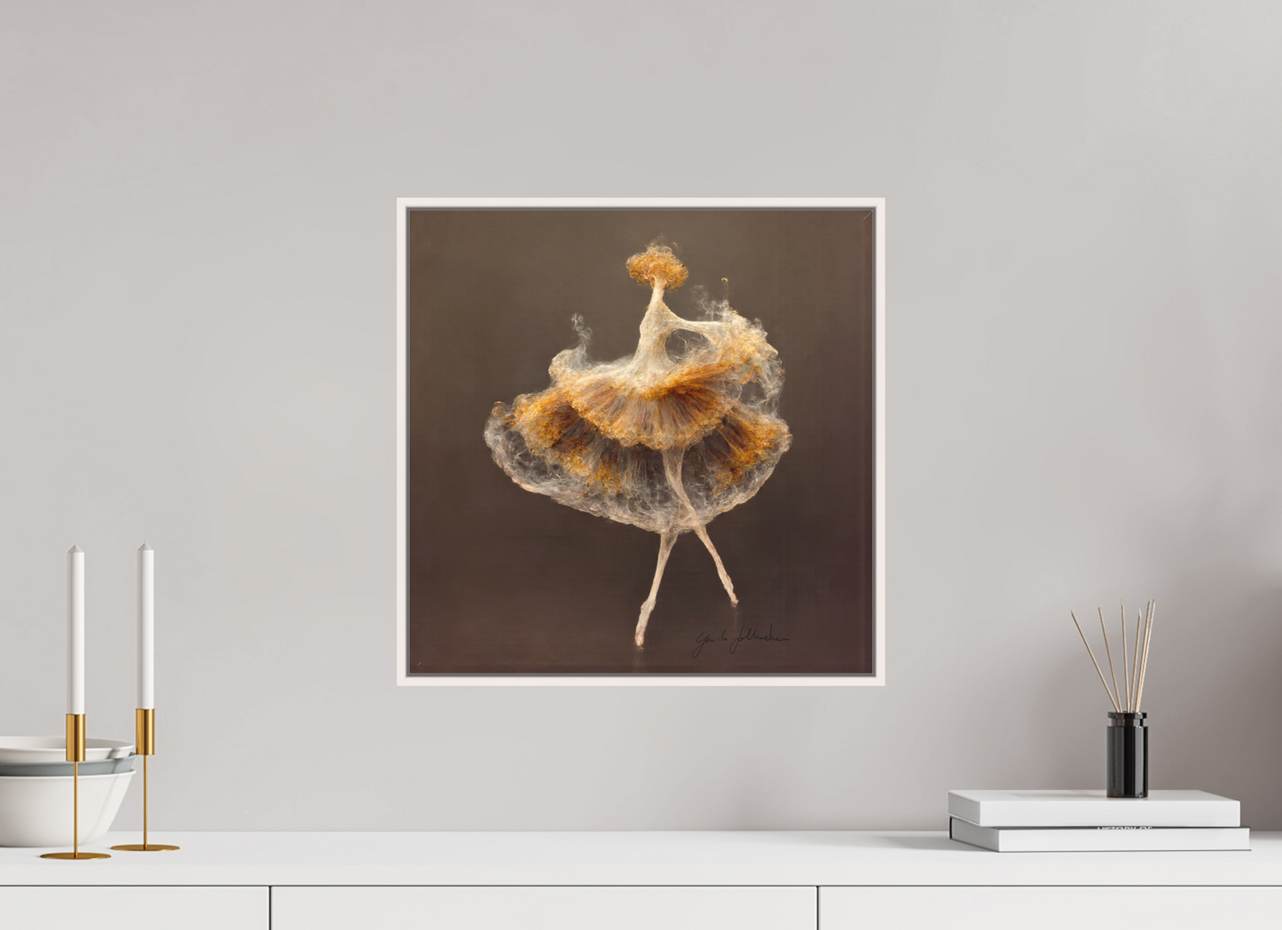 40 x 40 cm, Print Acrylic Glass White Frame Pentimento XIV — Degas in Smoke