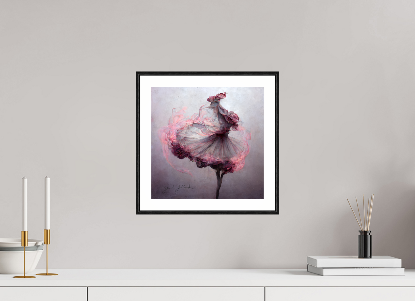 30 x 30 cm, Print Acrylic Glass Black Frame Rose Rehearsal