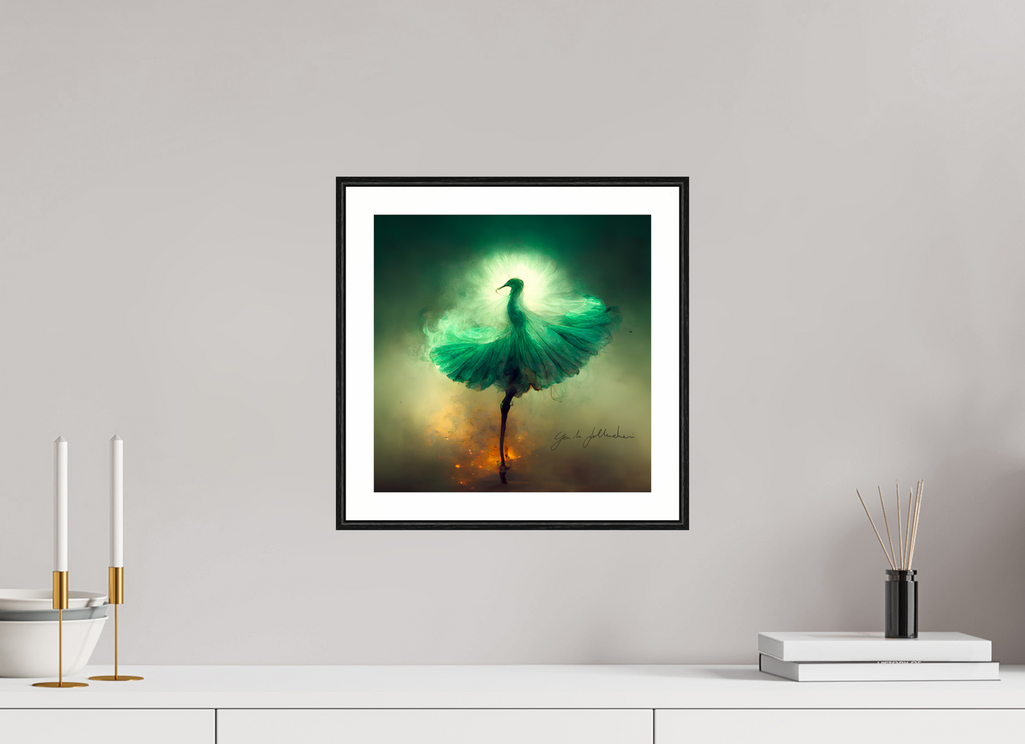 30 x 30 cm, Print Acrylic Glass Black Frame Plume Rehearsal