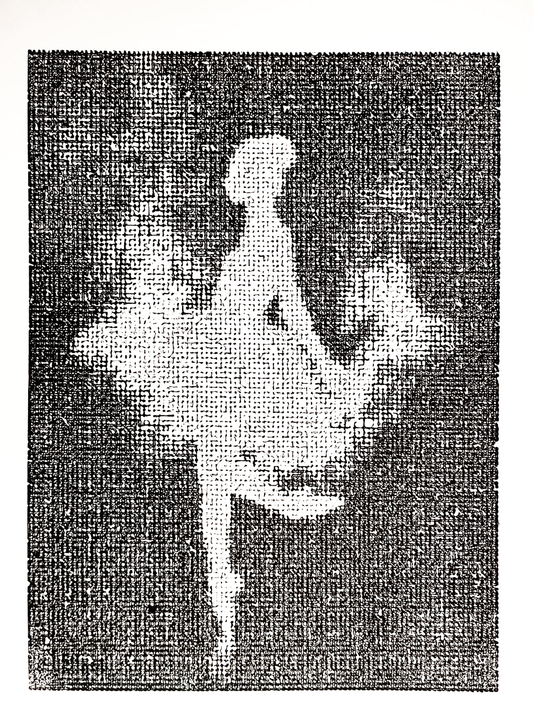 Black and white silhouette of a dancer on a textured fabric background
