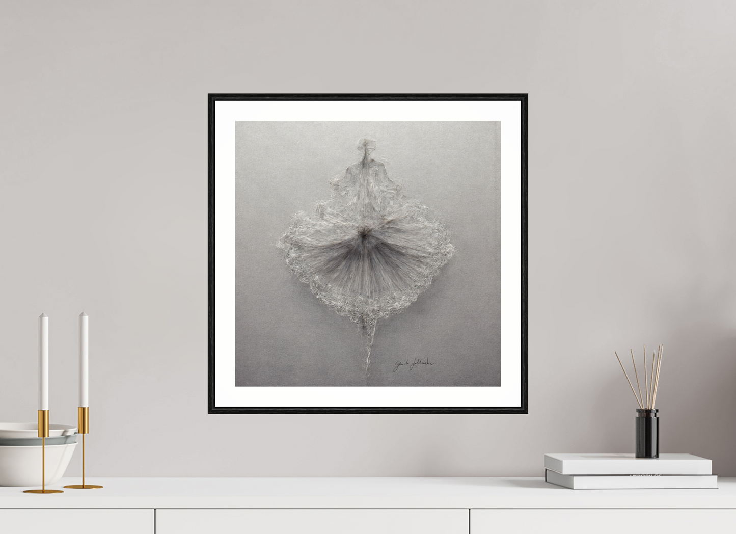 40 x 40 cm, Print Acrylic Glass Black Frame Pentimento XXI — Silverpoint