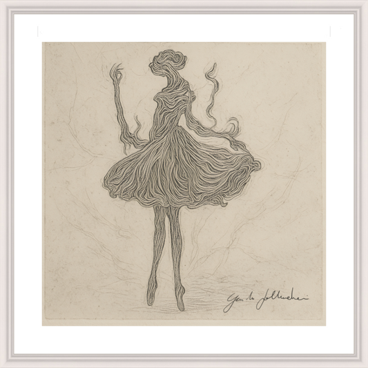 Artistic drawing of a ballerina on textured beige paper